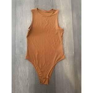 SHEIN Bodysuit Womens Large Brown Sleeveless Ribbed Knit One Piece Tank Top